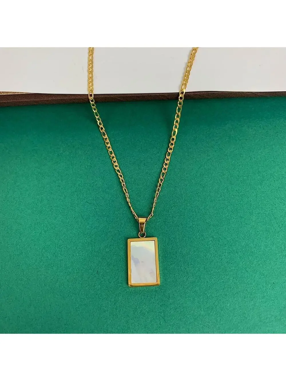 Stainless steel y2k 2000s style Big Square Opal Pendant Gold necklace